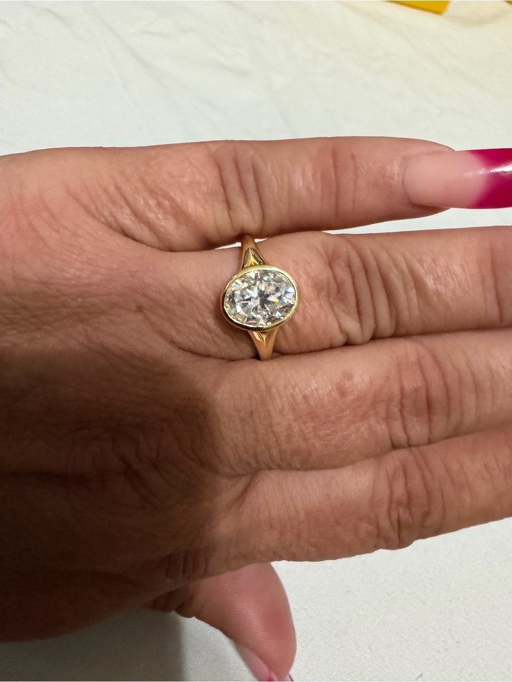 Gold Oval Cubic Zirconia Bezel Ring - Women